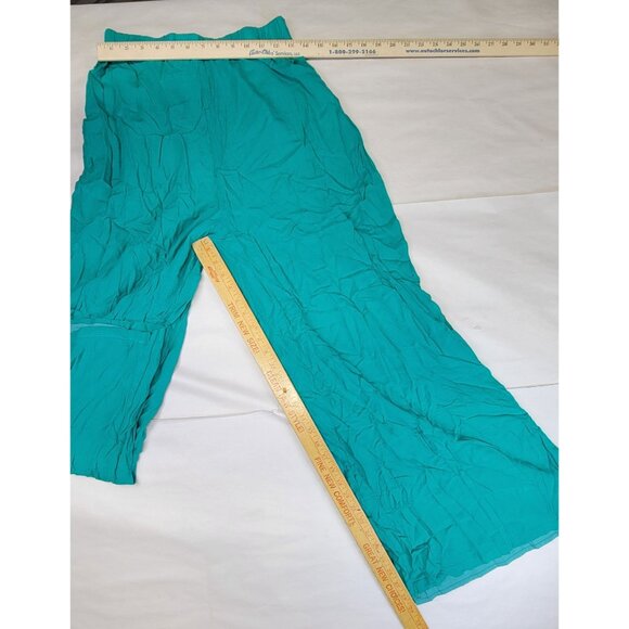 GeeGee Wide Leg Pants Jade Green Smocked Elastic Waist Womens Small New - Picture 7 of 7